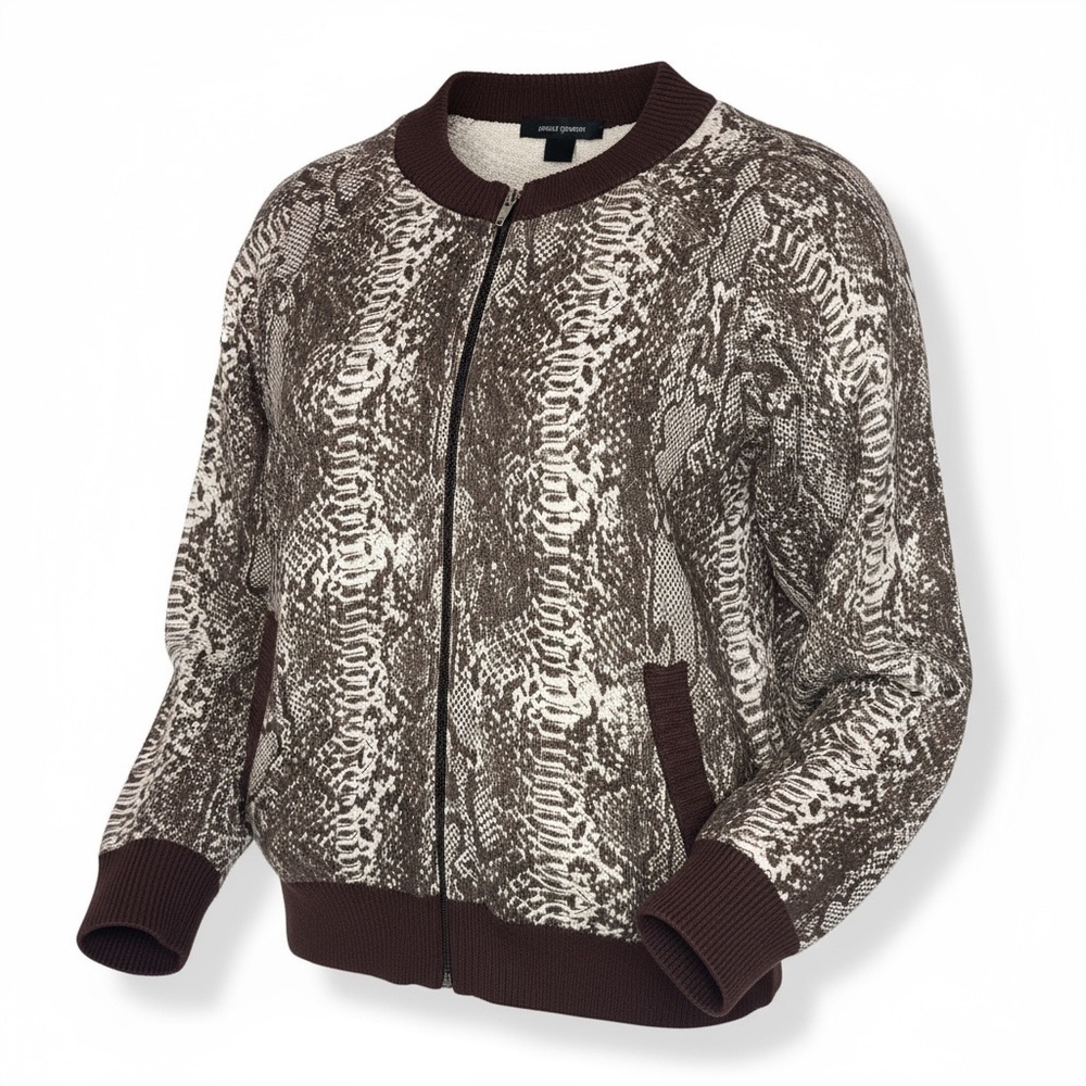 Ashley Stewart Snakeskin Print Bomber Sweater Jacket Brown Zip Front Size 18/20